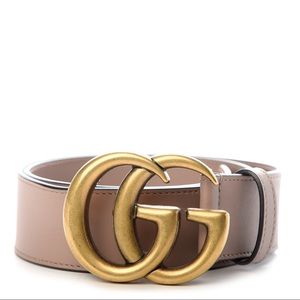 Leather belt with Double G buckle in dusty pink
